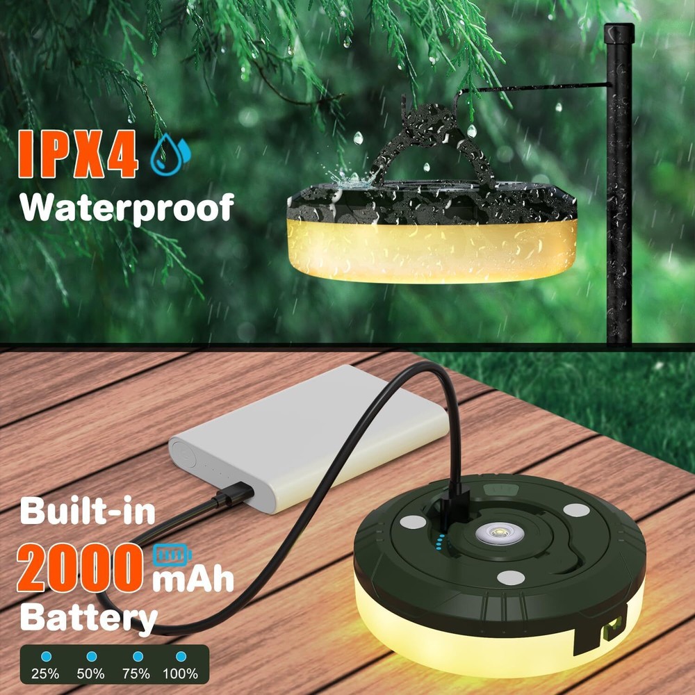 Portable LED Camping String Lights Lantern Waterproof USB Rechargeable Magnetic