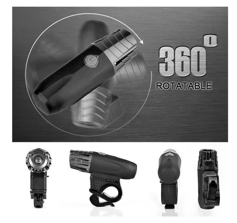USB Rechargeable Head & Tail Light Set, 4 Modes, LED, Waterproof, Black