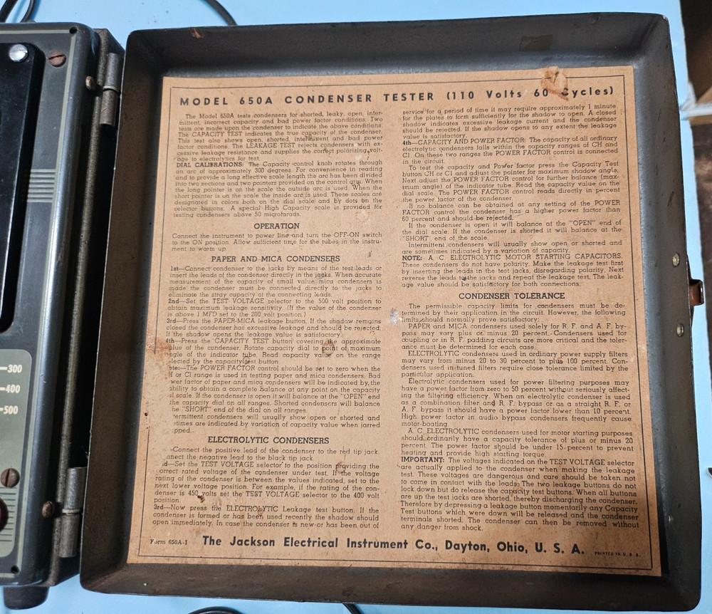 Working Jackson 650-A Condenser Tester