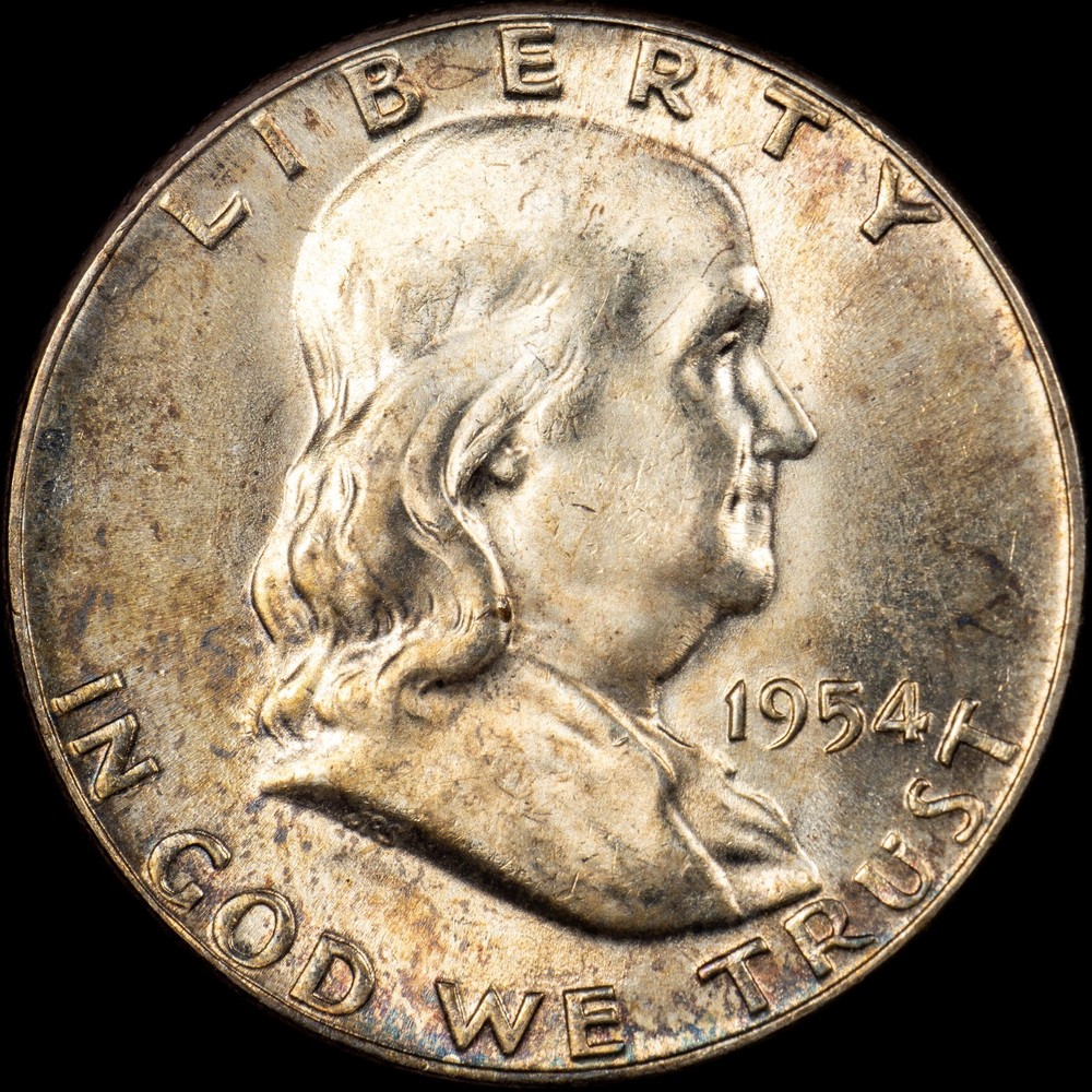 1954 Franklin Half Dollar - Toned - AU!