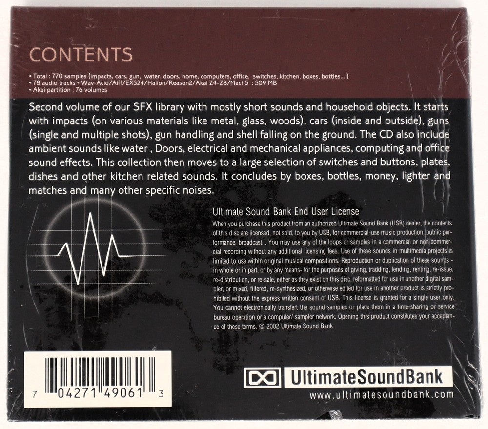 USB Soundscan V2 61 SFX Toolbox Vol 2 Akai Sample/Sound Library/Sampling 2 CD