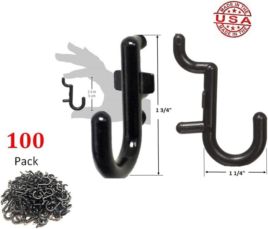 100Pcs Pegboard Accessory Peg Hook Set – Durable, Self-Locking Black 1/4" J-Styl