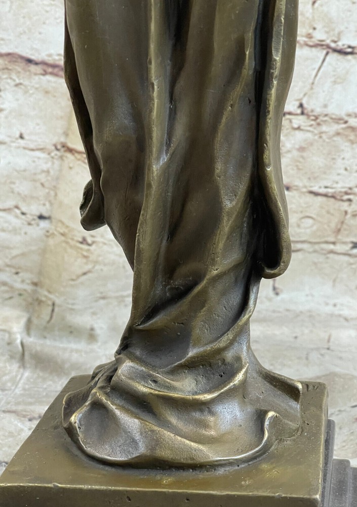 Signed Milo Victorian Lady 100% Solid Bronze Sculpture Marble Base Statue Decor