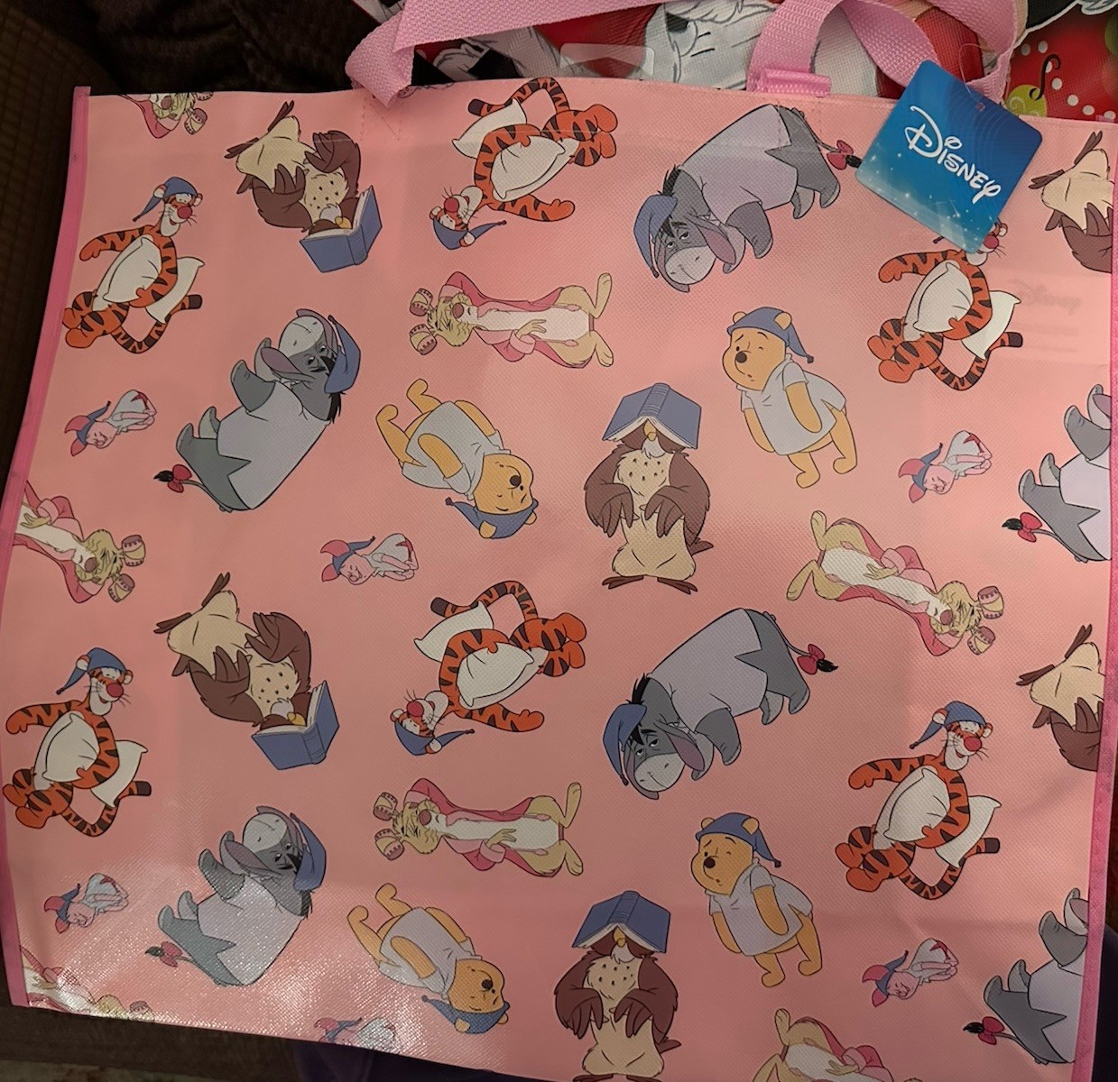 Disney’s Winnie The Pooh Pajama Characters Reusable Tote Bag, Large, NEW