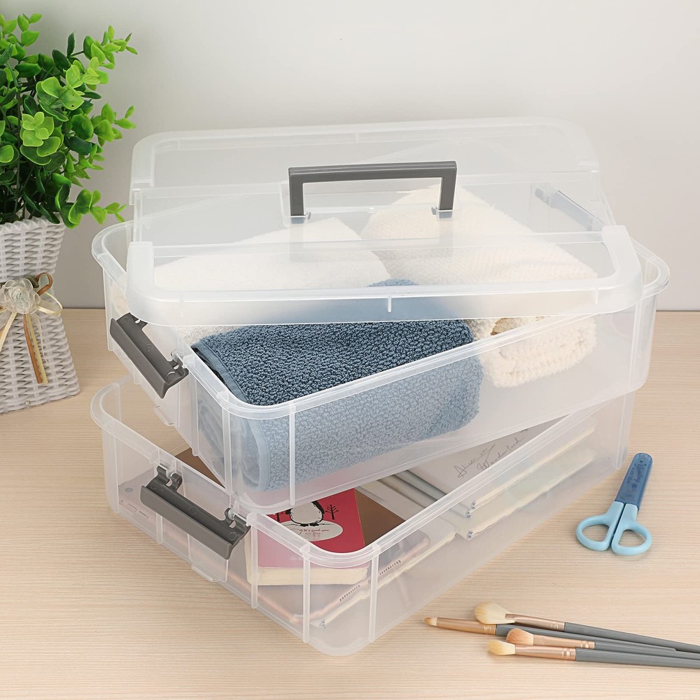 2 Layer Stack & Carry Box, Plastic Multipurpose Portable Storage Container Box H