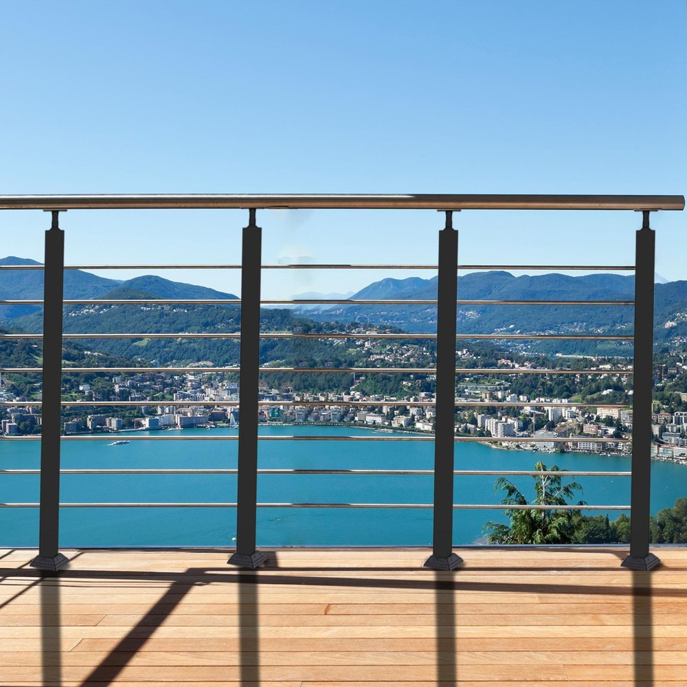 42" Cable Railing Post, Matte Black Stainless Steel Level Drilled Railing Post