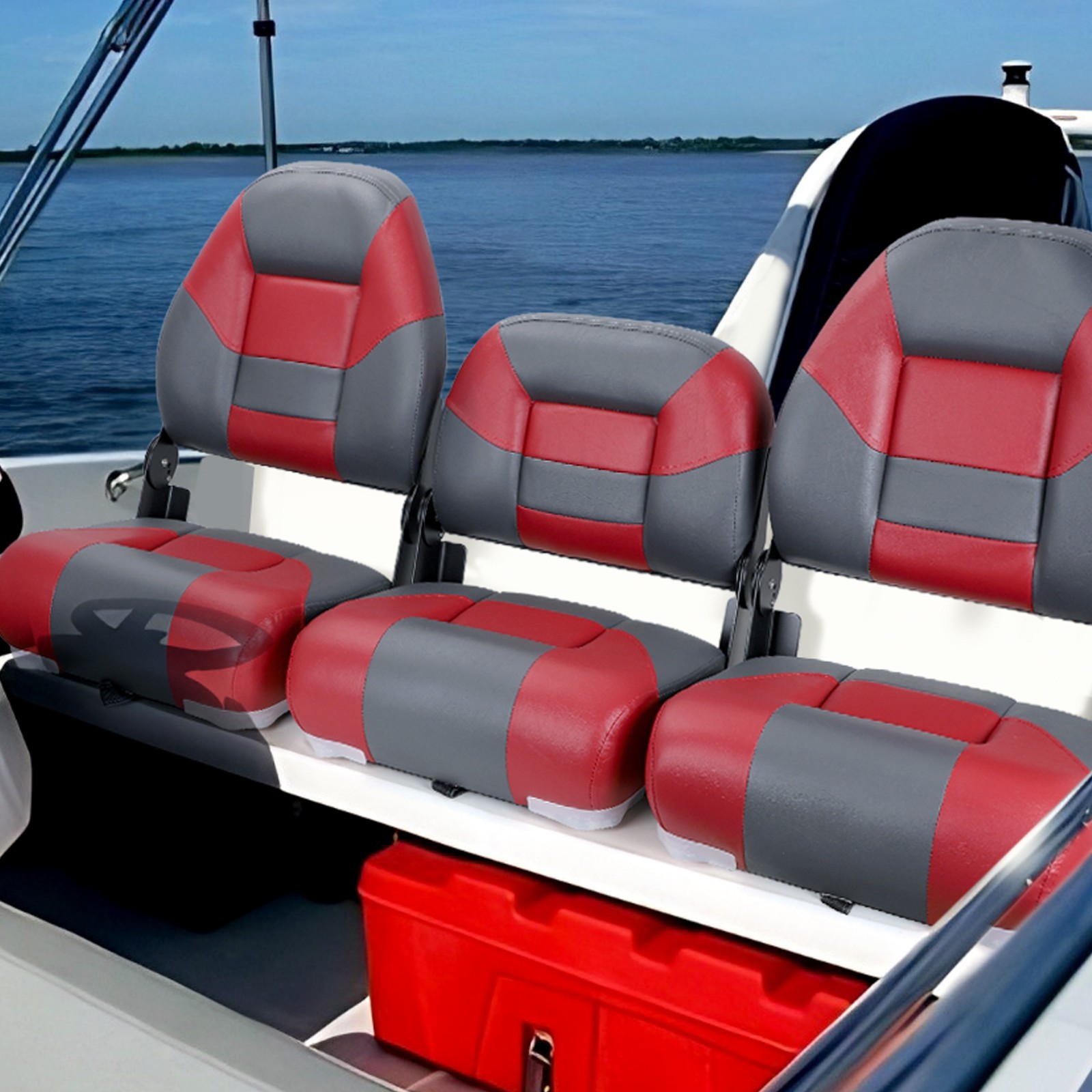 NORTHCAPTAIN Charcoal/Red 52" Folding Bass Boat Seat 3 PCS