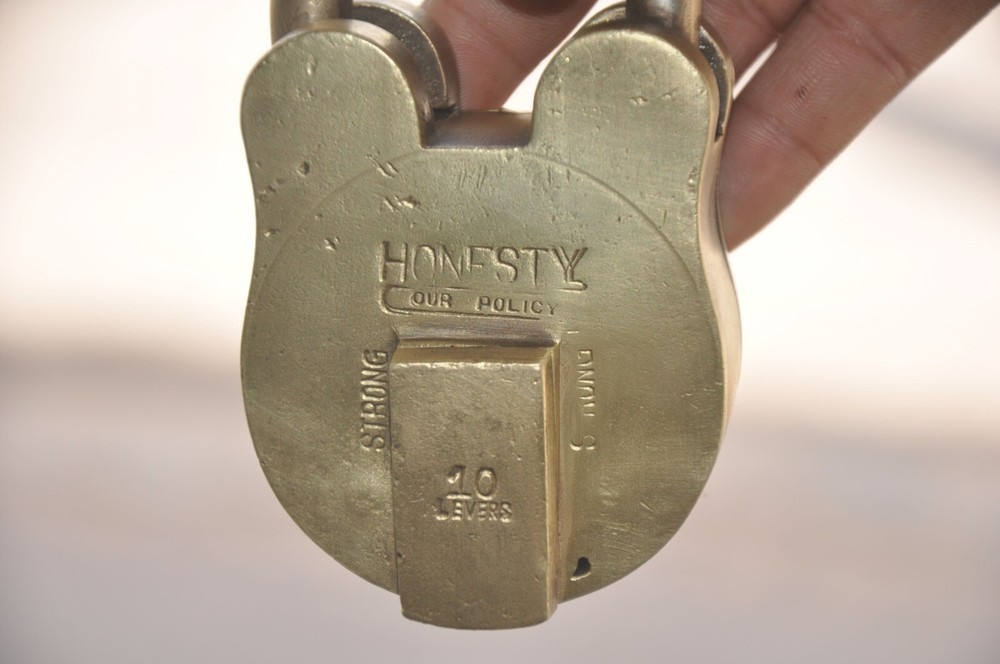 Vintage Brass Fine "HONESTY' Handcrafted Solid Heavy 10 Levers Padlock