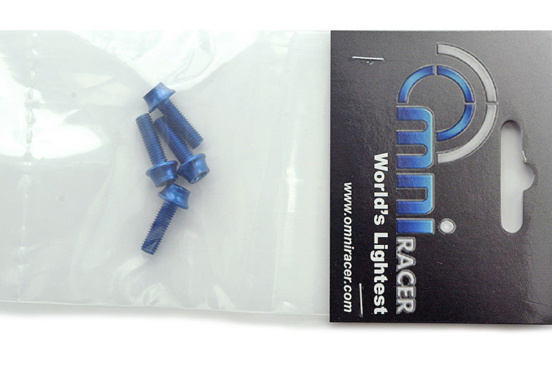OMNI Racer WORLDS LIGHTEST Alloy Bottle Cage Bolts Set: M5x15 4.8g 4 BLUE