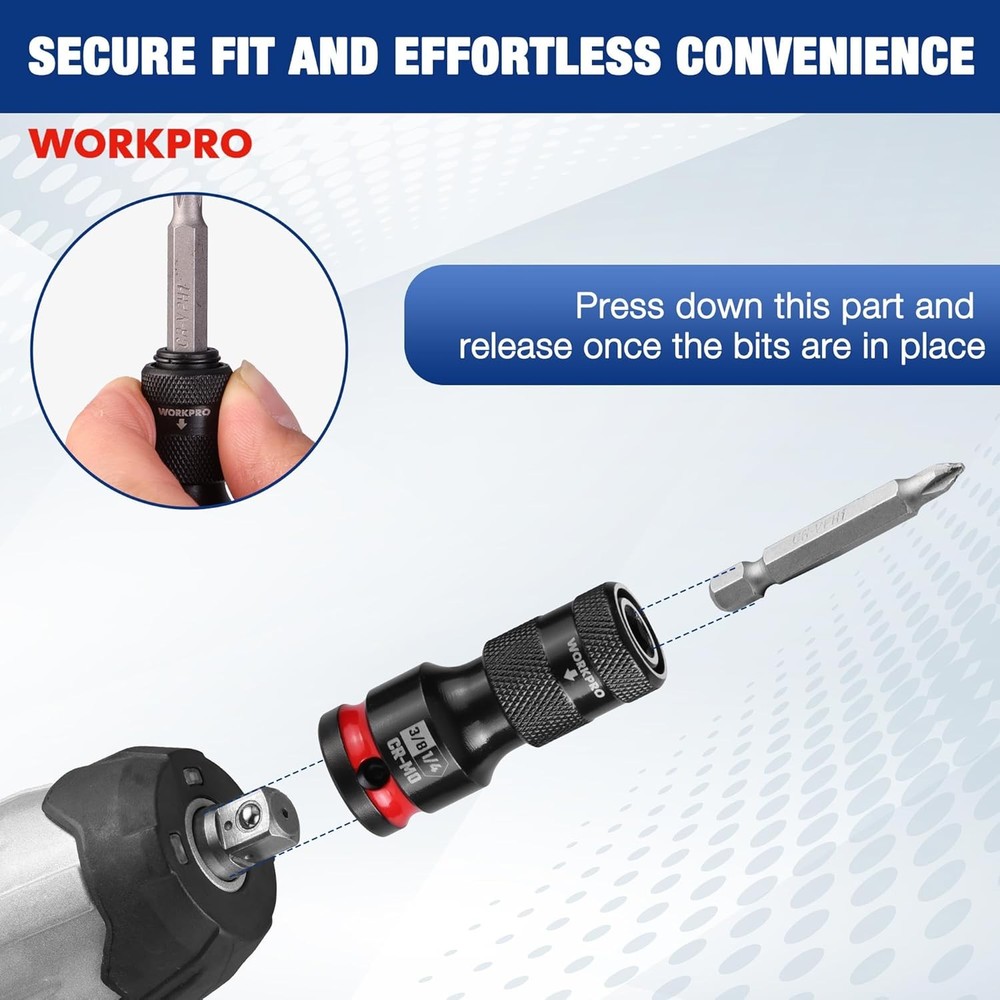 WORKPRO Quick Release Hex Impact Socket Adapter Bit Holder Set 1/2" 3/8" 1/4inch