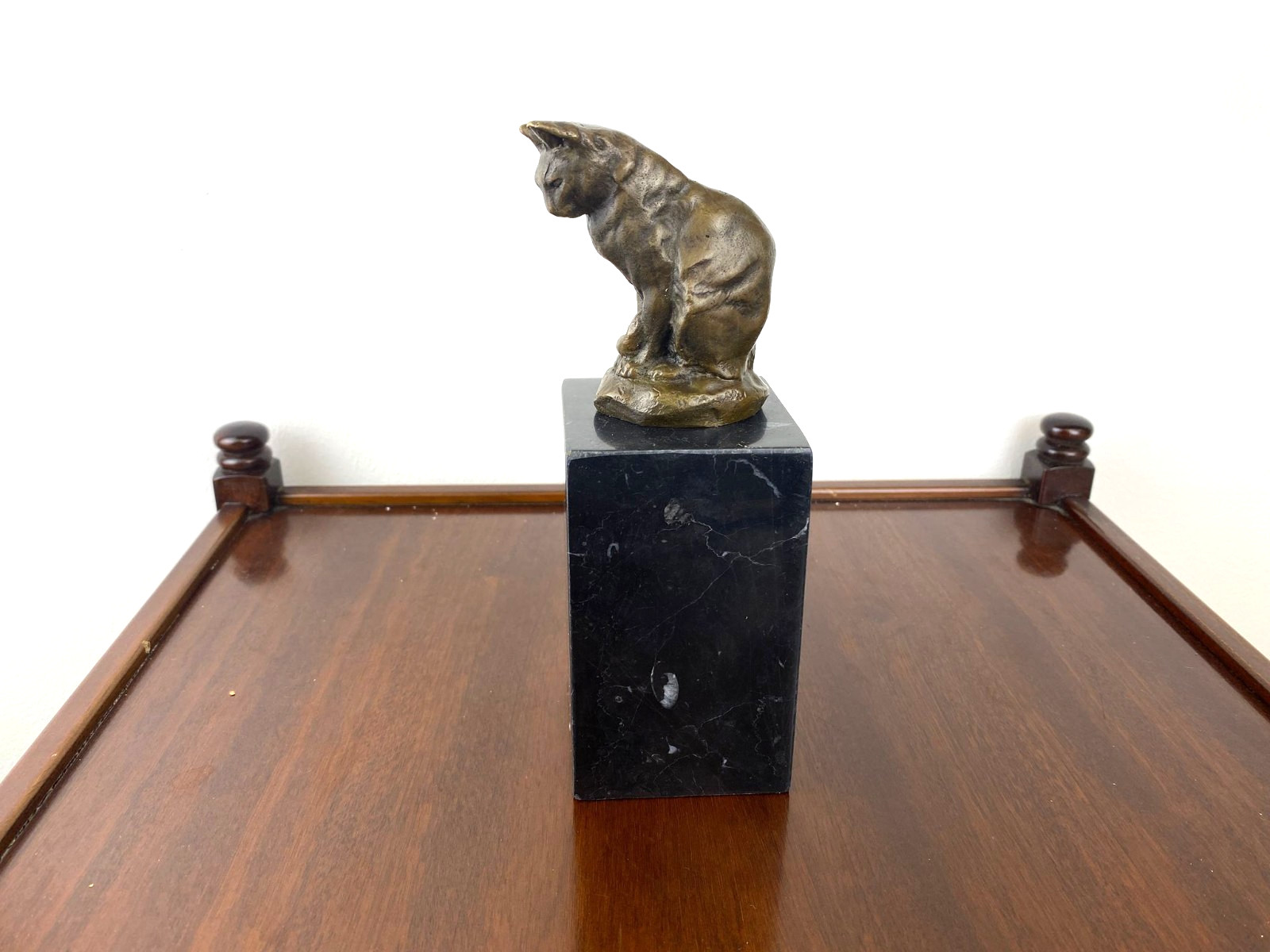 Bronze Sculpture Cat Art Deco on Black Marble Base after Milo