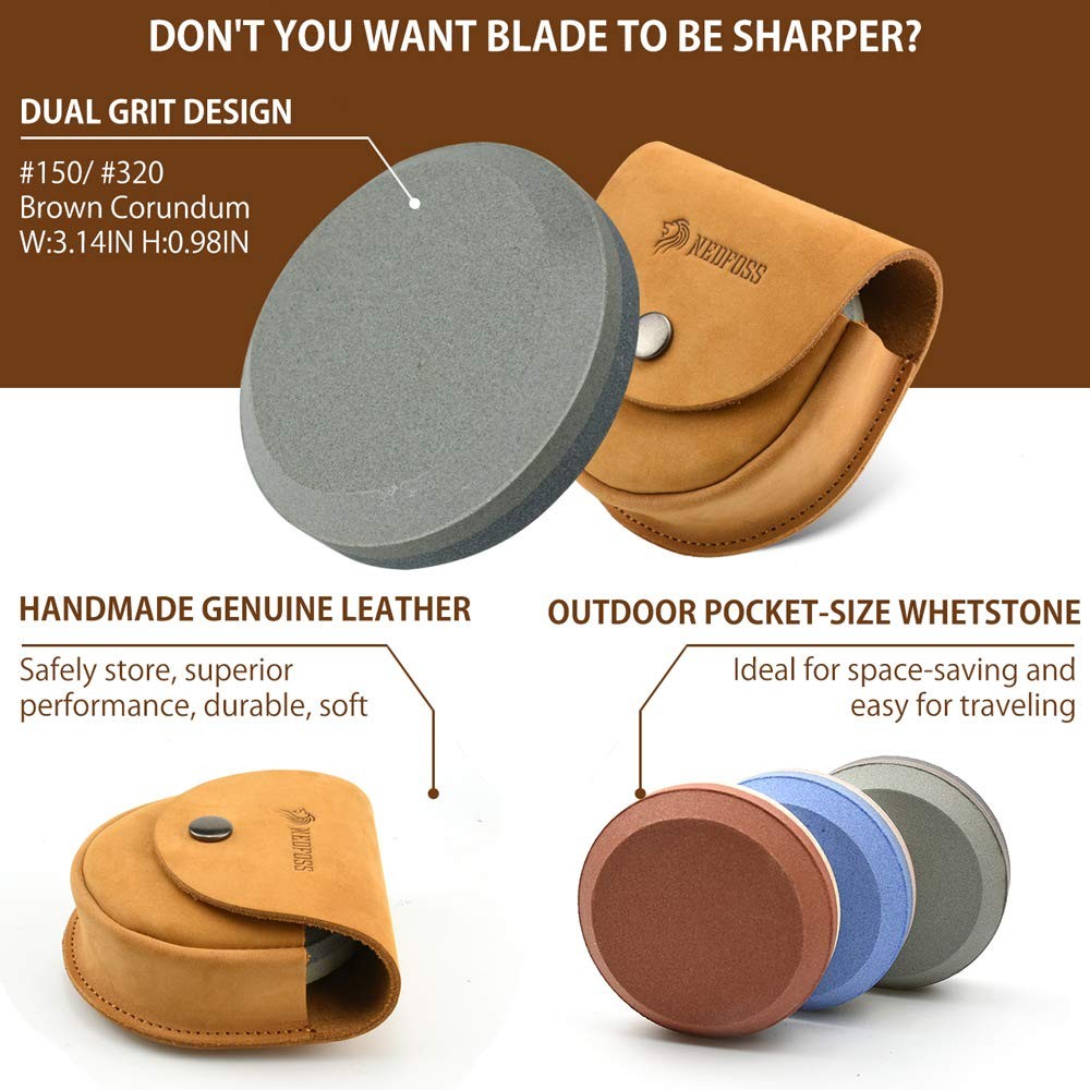 NedFoss Axe Sharpener Tool Whetstone Puck with Leather Sheath for Hatchets