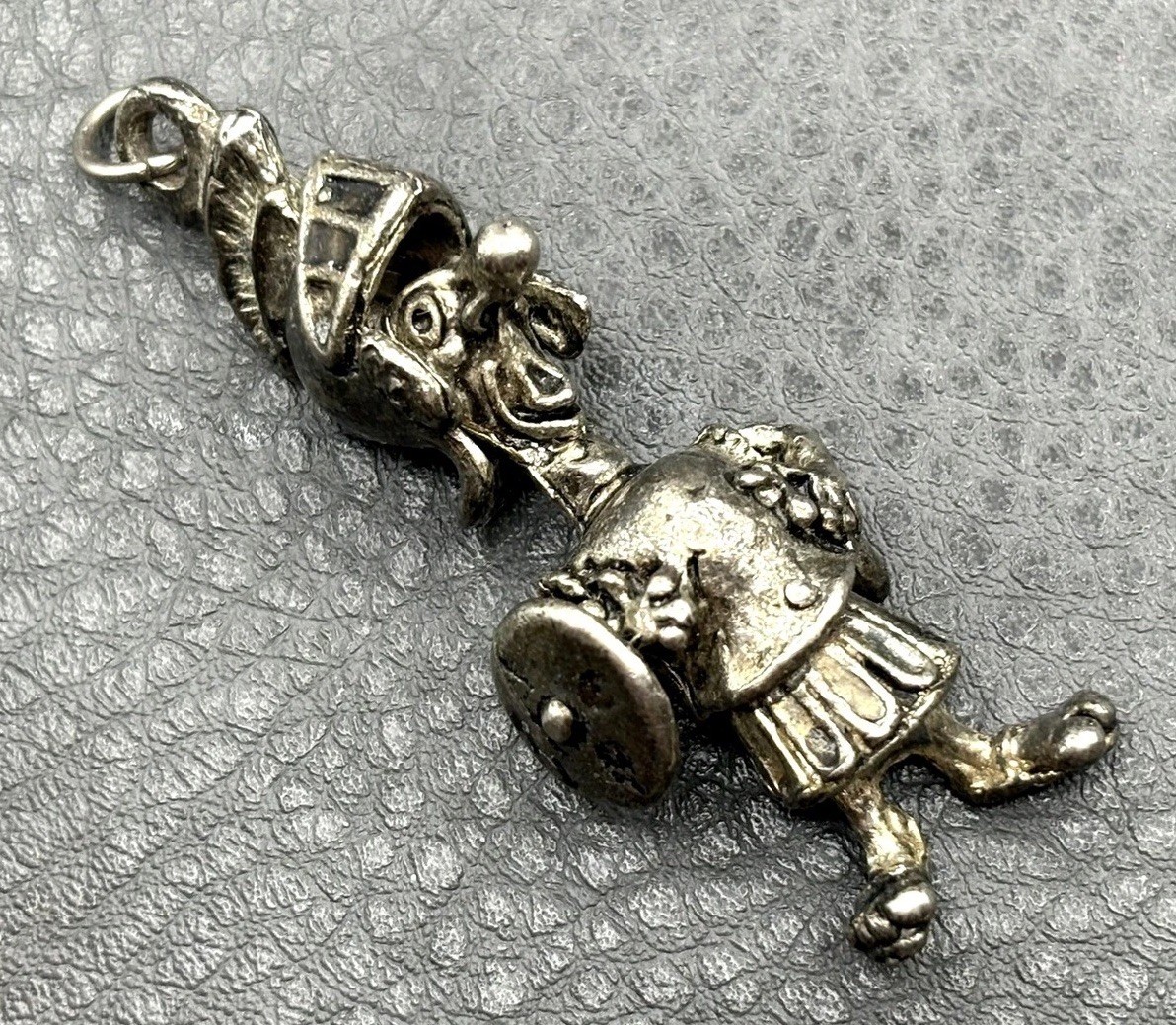 Vintage Silver Tone Articulated Moveable Roman Soldier Clown Charm Pendant