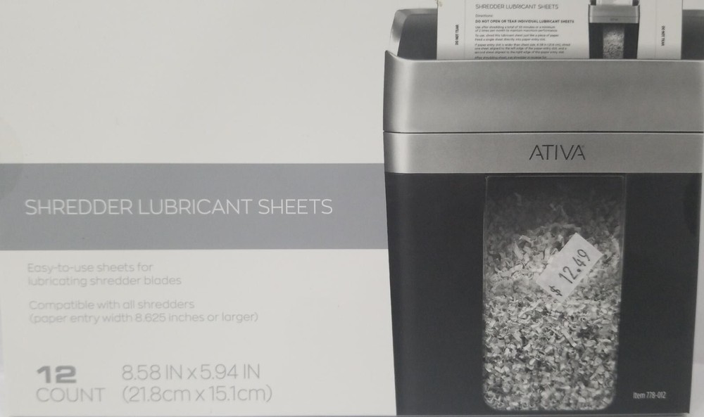 Ativa Shredder Lubricant Sheets 12 Counts