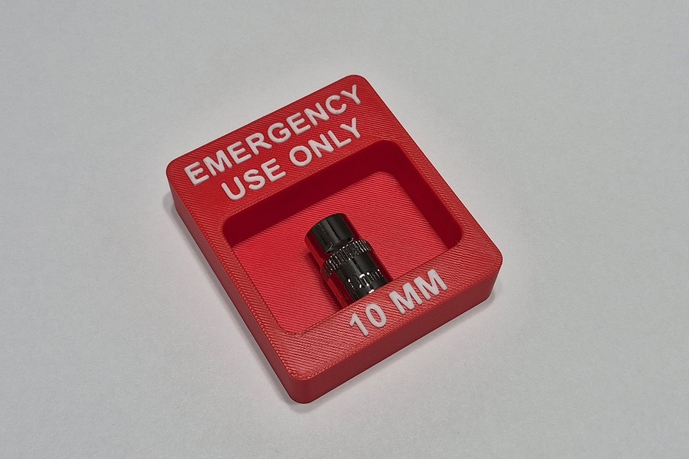 Emergency Use Only 10mm Socket Holder Tool Box Magnet 3/8" 3D Printed