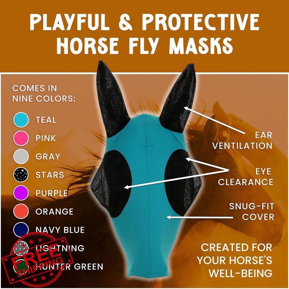 Horse Fly Mask UV Blocking Leopard Ear Covers Full Size