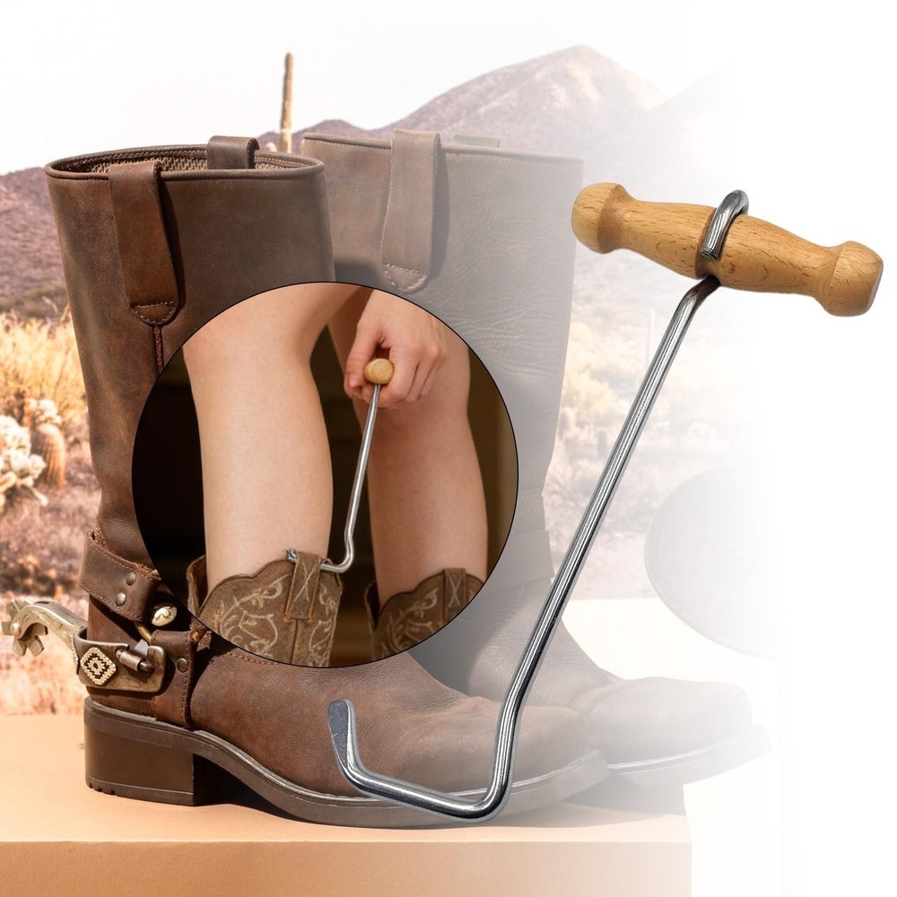 Wooden Handle Boot Hook Puller Comfortable Grip Practical Portable Boots Helper
