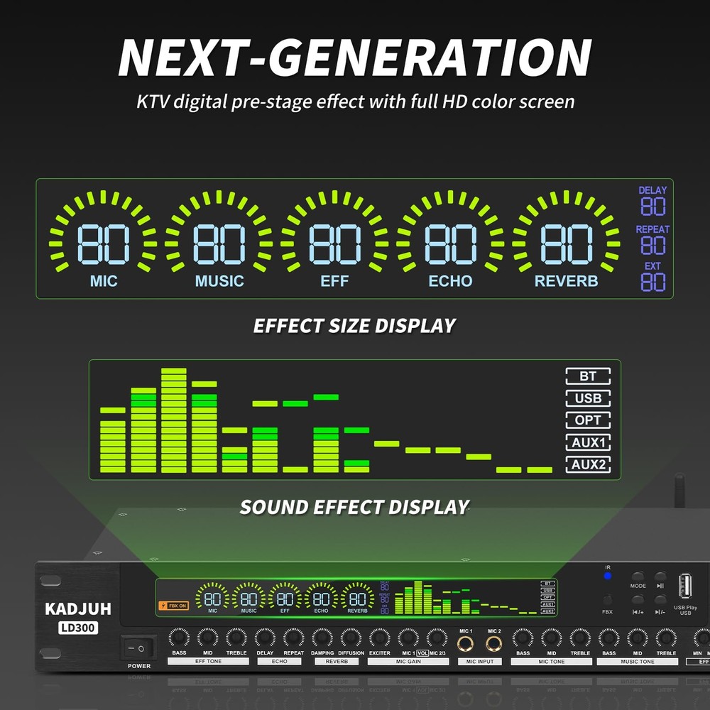 LD300 Professional KTV Digital Pre-stage Effector Anti-howling Audio Processor