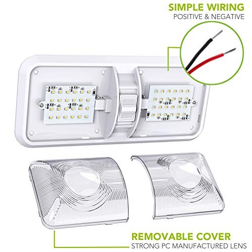 2 Pack RV LED Ceiling Double Dome Light Fixture with ON/Off Switch Interior