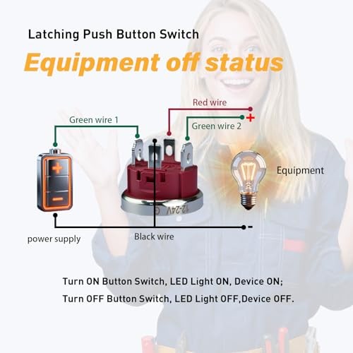 15Amp Push Button Switch，(0.866") 12V-24V Latching Push Button 22mm green