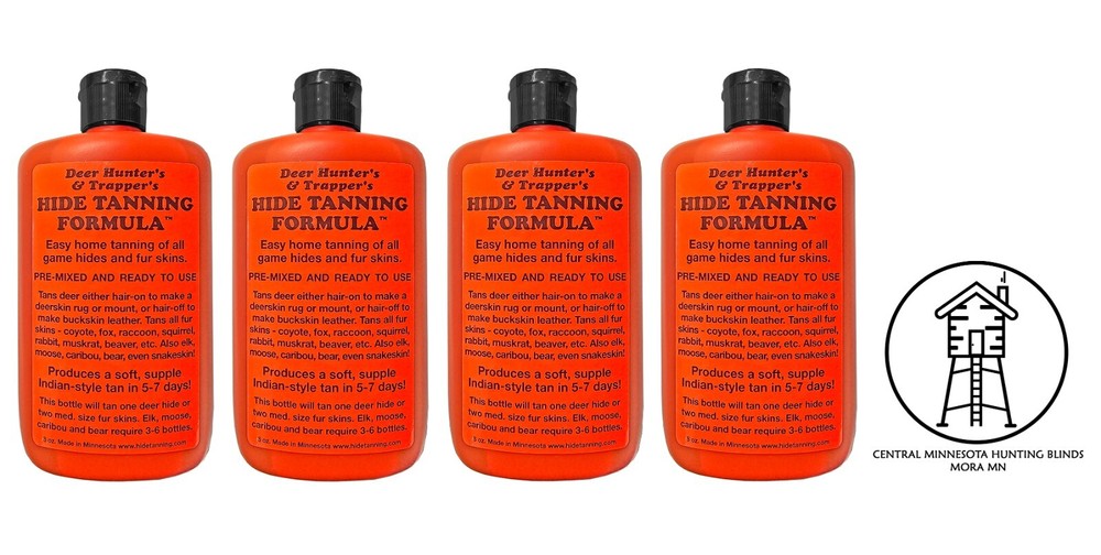(PACK 4) Trapper's Hide & Fur Tanning Formula. 8 oz, Best Home Tanning Solution
