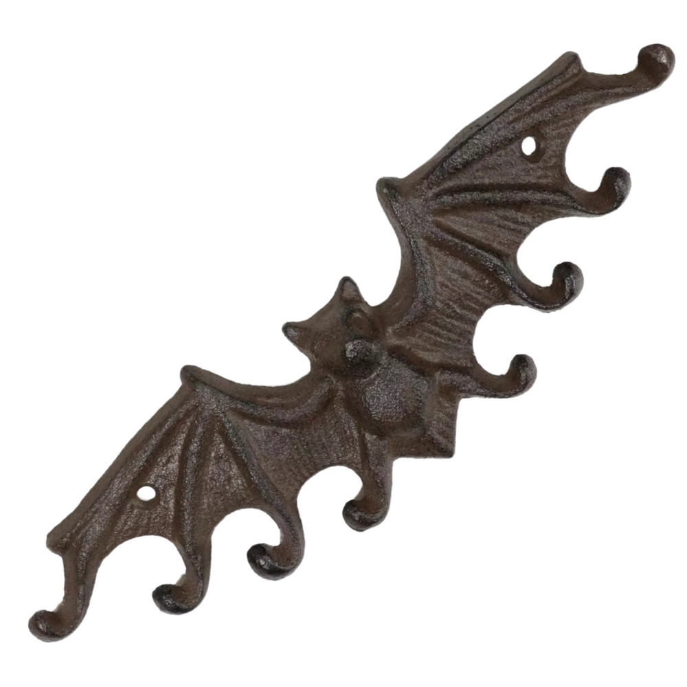 Rustic Cast Iron Bat Wall Hook – Gothic Halloween Decor, Key Rack w/ 8 Hooks