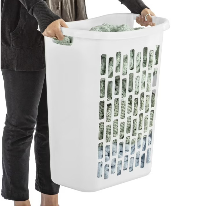 Mainstays Rectangular Open Plastic Laundry Hamper Slim Design White