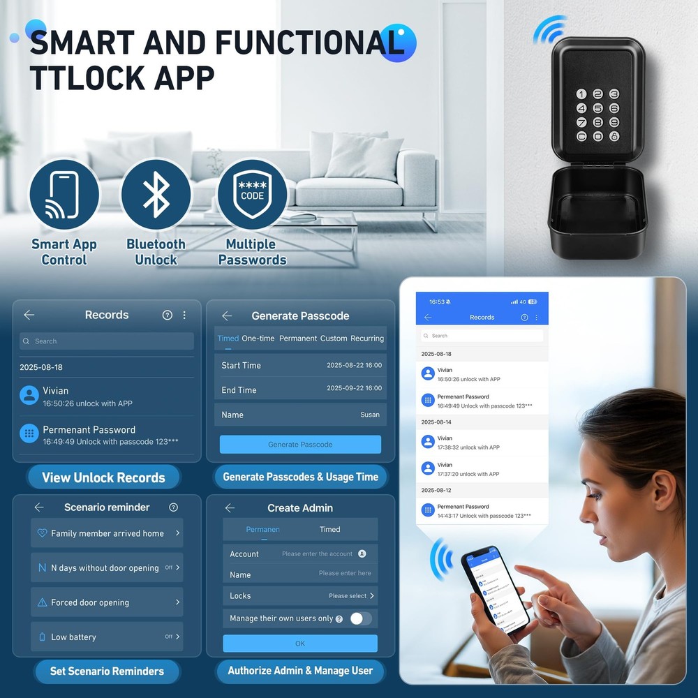 Key Lock - Bluetooth Electronic Lock for Keys, Wall Mount Digital Key Storage...