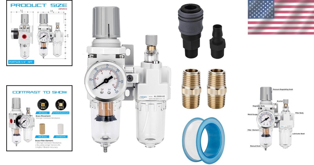 1/4" NPT Air Filter Regulator Lubricator Combo
