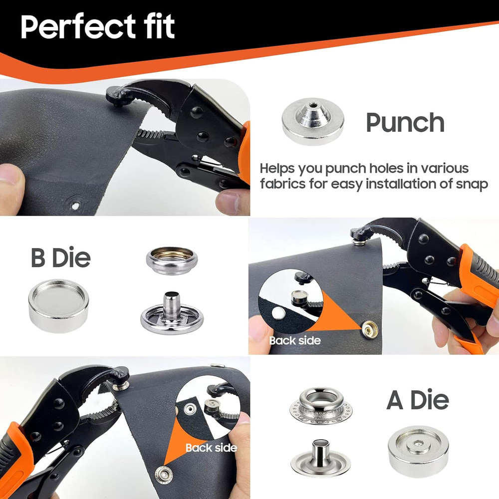 Heavy Duty Snap Fastener Tool Kit, Punching Function, Snap Button Tool with Adju