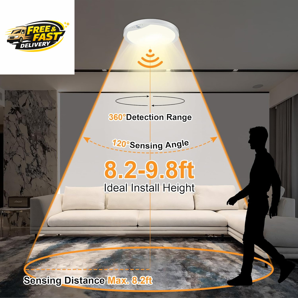 2-Pack 20W Motion Sensor Ceiling Lights Hard-Wired, 9Inch Indoor Motion