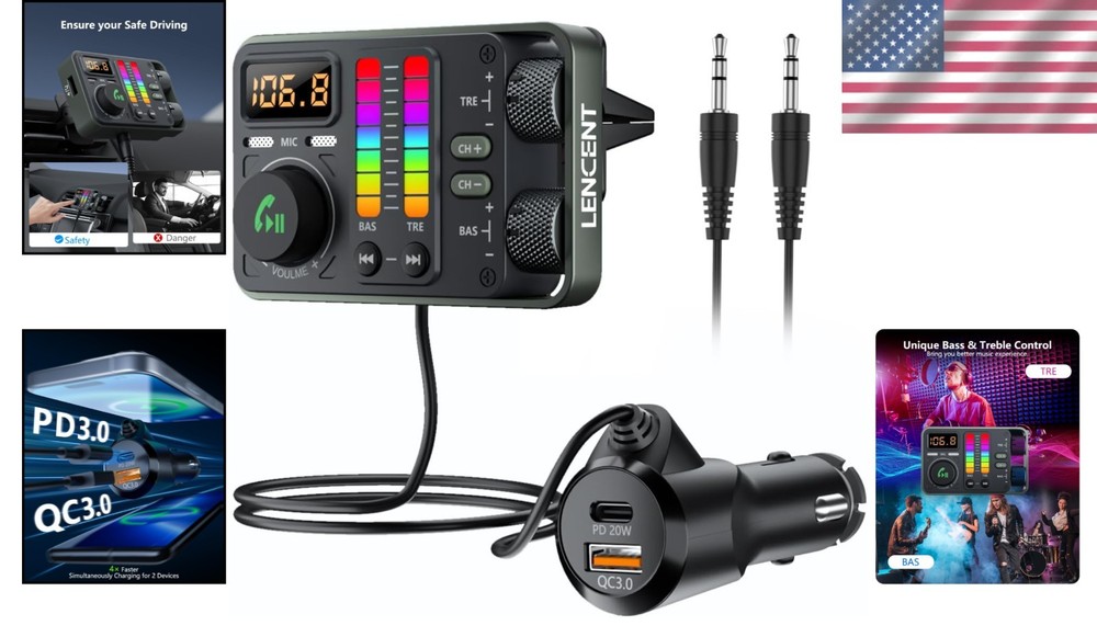 Advanced Bluetooth 5.3 FM Transmitter with Dual USB Charger & Noise Cancellation