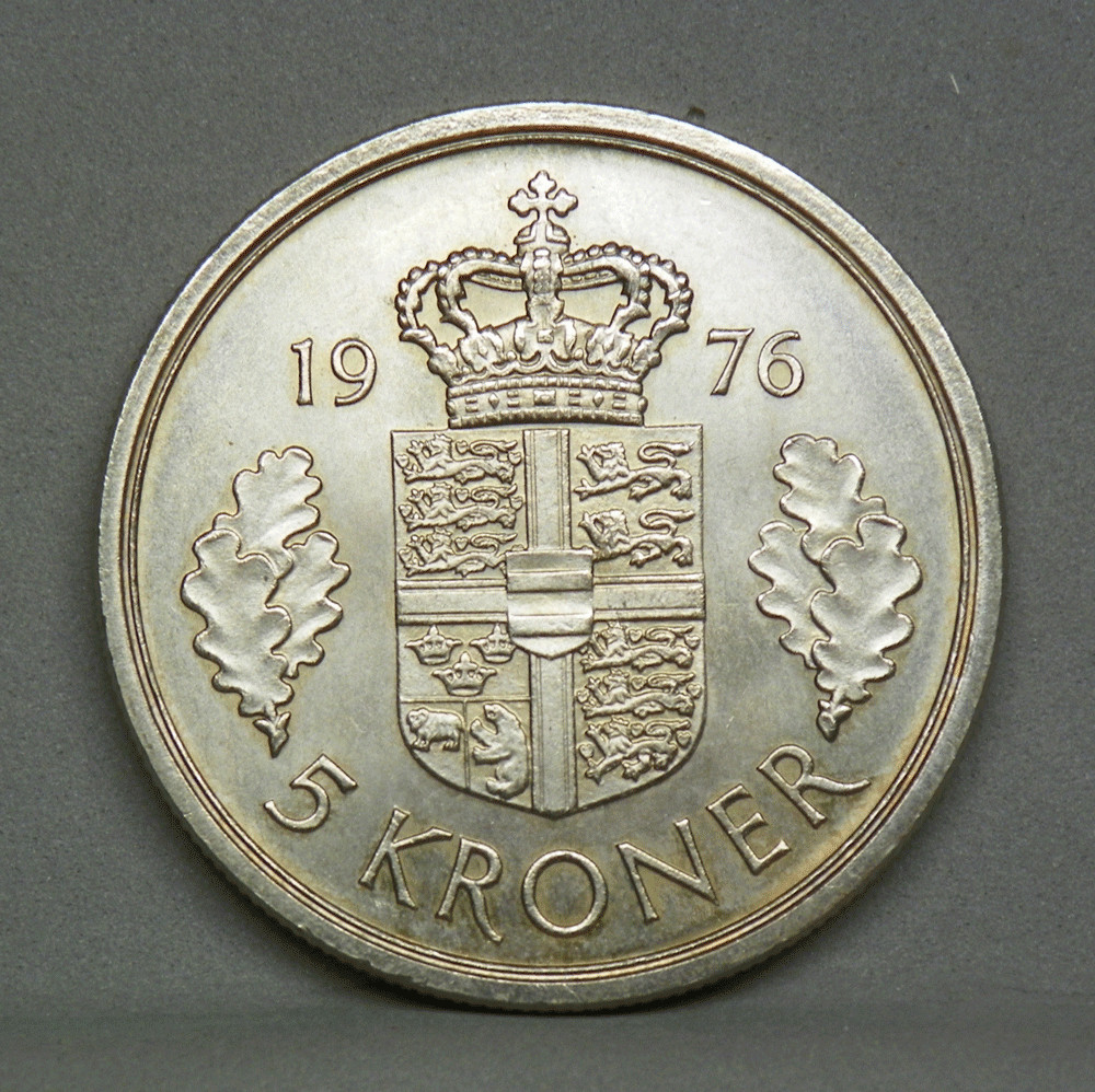 1976 DENMARK 5 KRONOR, Uncirculated