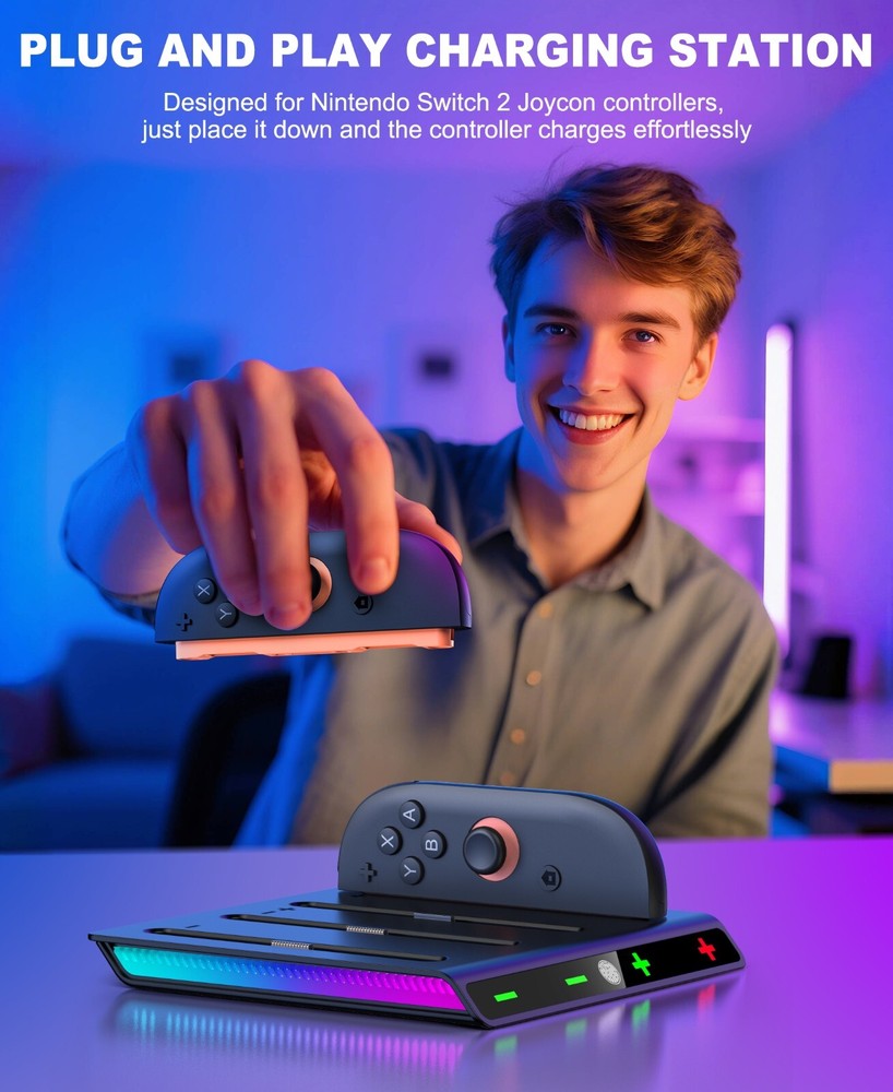 Charger Dock for Nintendo Switch 2 Joycon Controller w/Charging Cord&Indicator