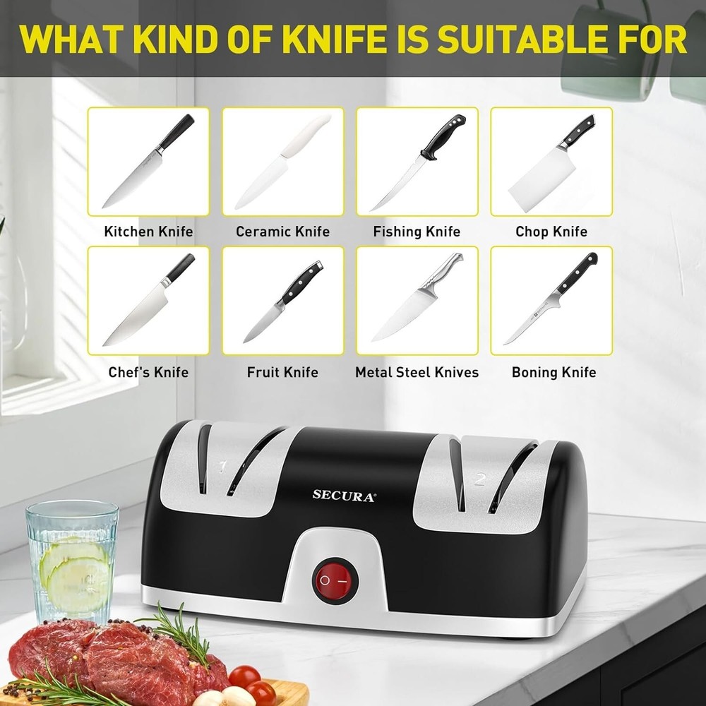 Razor-Sharp Electric Knife Sharpener with Diamond Abrasives & Included