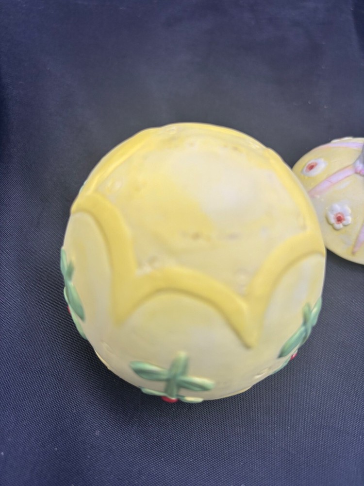 Vintage Porcelain Easter Bunny Easter Egg Shape Covered Box Dish Trinket Dish