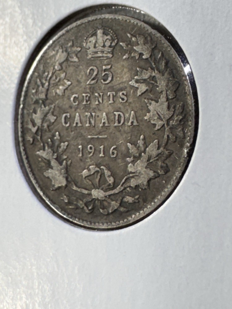 1916 Canada 25 Cents Silver Coin
