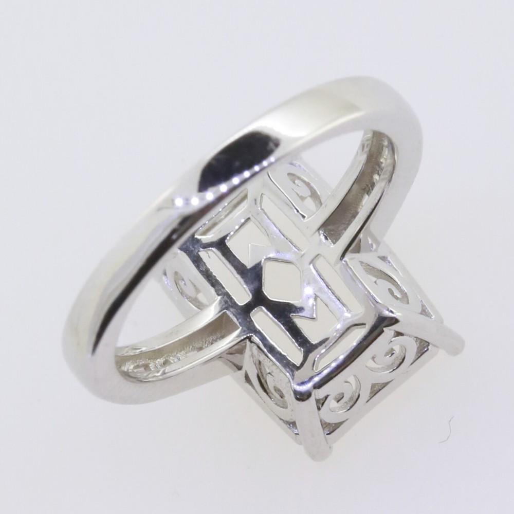Sterling Silver Semi Mount Ring Setting for Emerald OCT 14x10mm Baguette