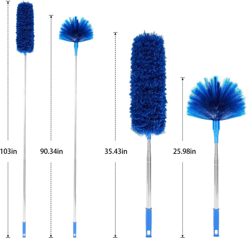 Versatile Cobweb Duster Set with Microfiber & Feather Heads – 100 Inch