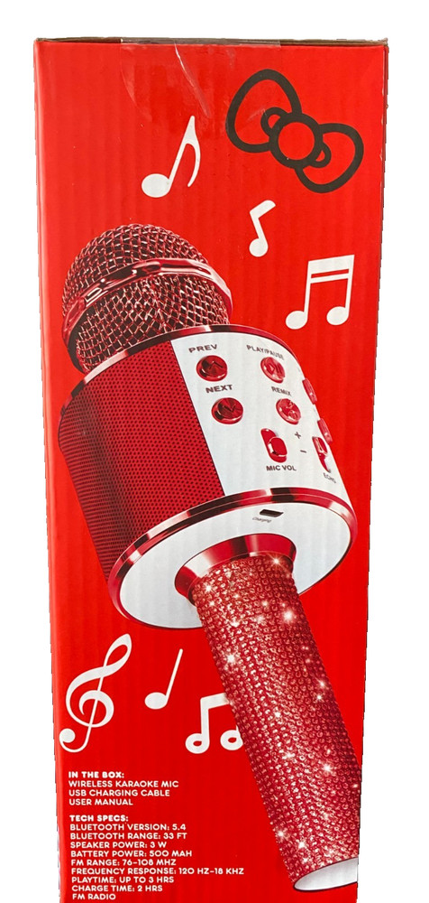Hello Kitty Bluetooth BLING Karaoke Mic & Wireless Speaker USB Charging Cable