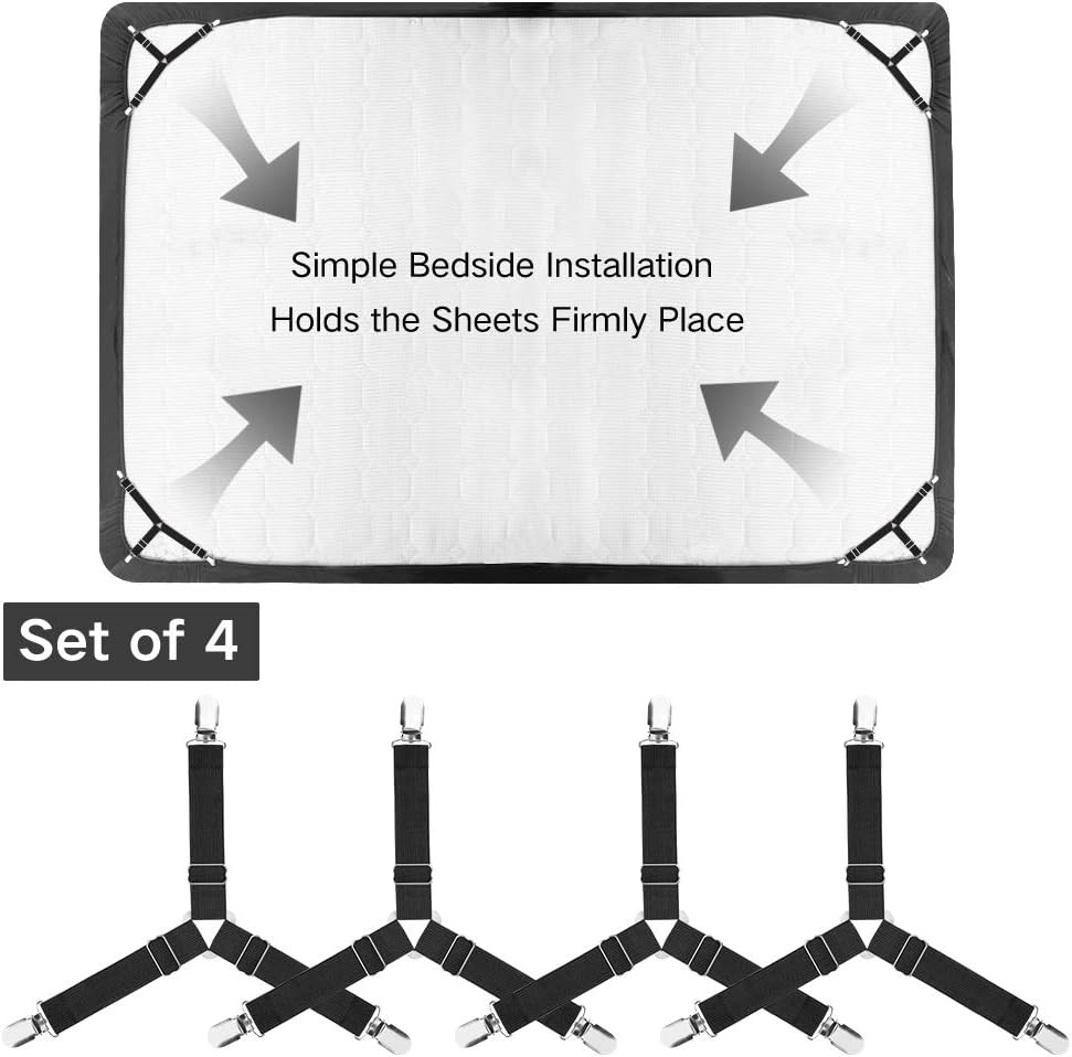 Foloda Sheet Holders, 4 Pcs Adjustable Bed Sheet Straps, Fitted Sheet Holder Cli