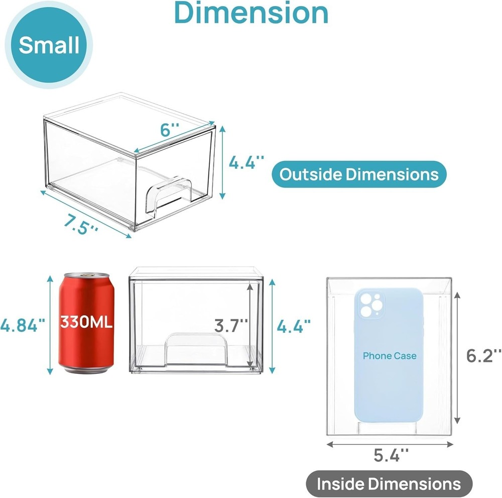 Vtopmart 4 Pack Small Clear Stackable Storage Drawers Acrylic Bathroom Makeup