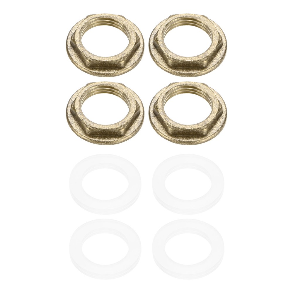4 Pcs Brass G 3/8" Pipe Fitting Flange Hex Locknuts with Washer
