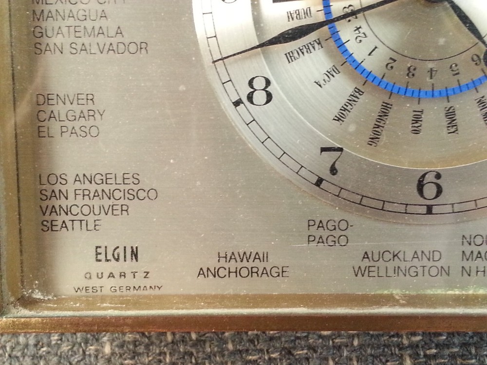 Vtg Elgin West Germany World Time Zone Clock