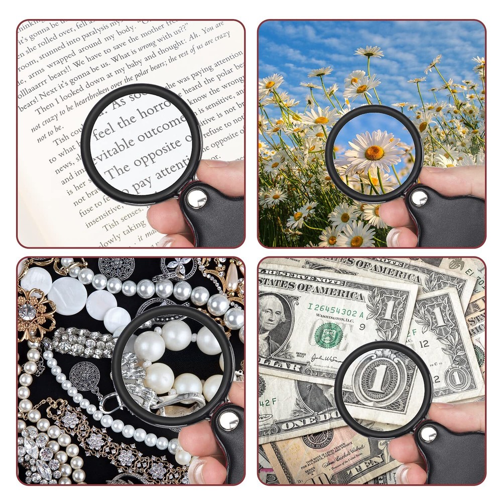 6 Pack 10X Foldable Magnifying Glass with Rotating Protective Cover for Reading