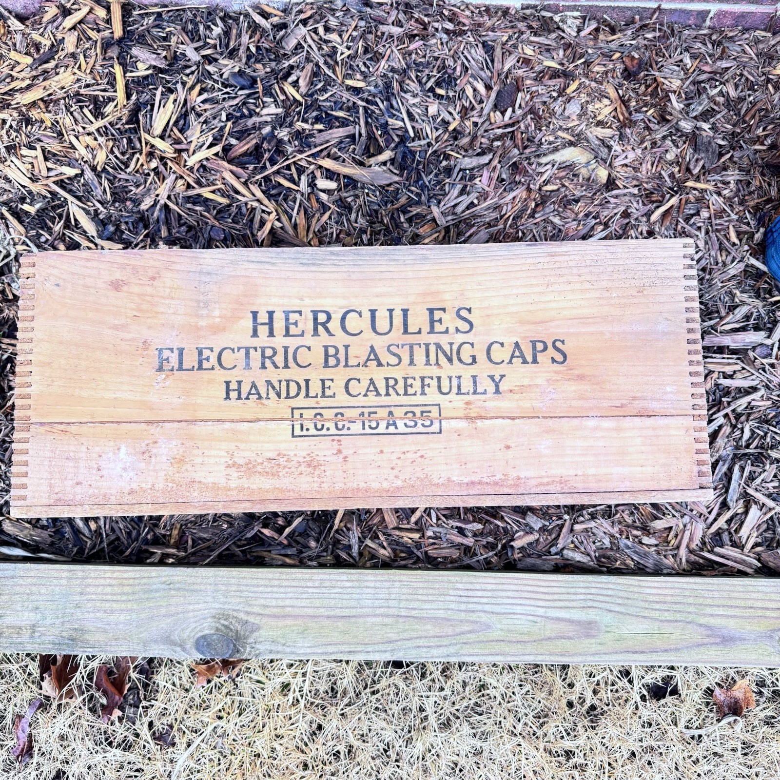 Vintage Hercules Powder Co. Blasting Caps Wood Crate Mining High Explosives Box
