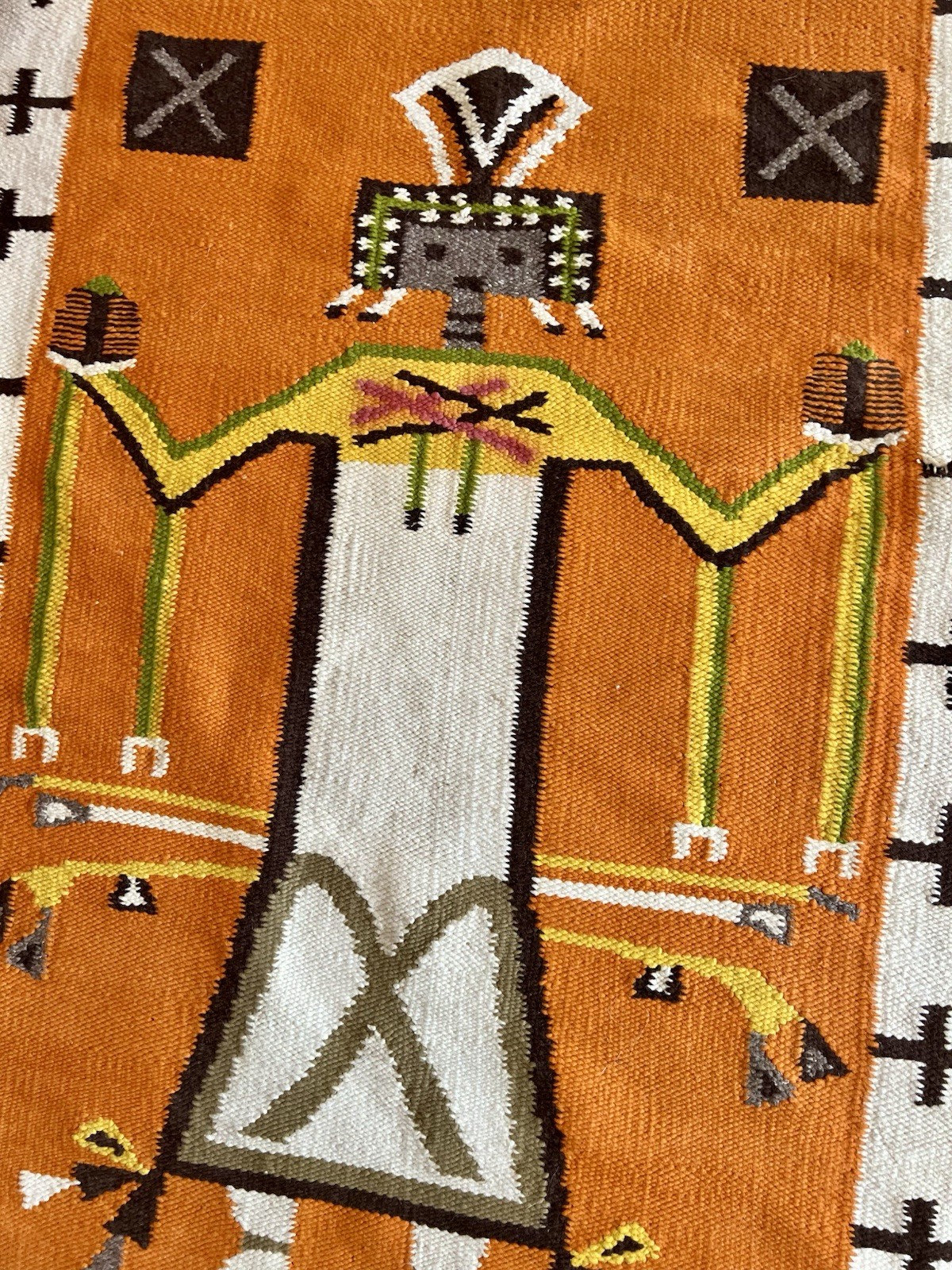 Beautiful Vintage Navajo Yie Rug Native American 47 x 33 Home Spun Wool As Is