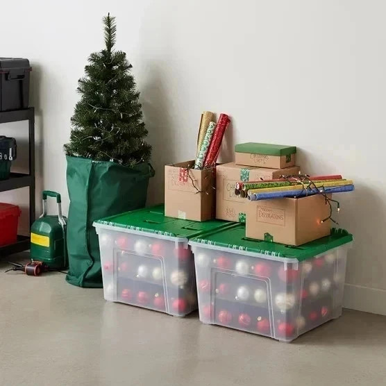 IRIS 60QT Stackable Ornament Storage Bin, 2-pack