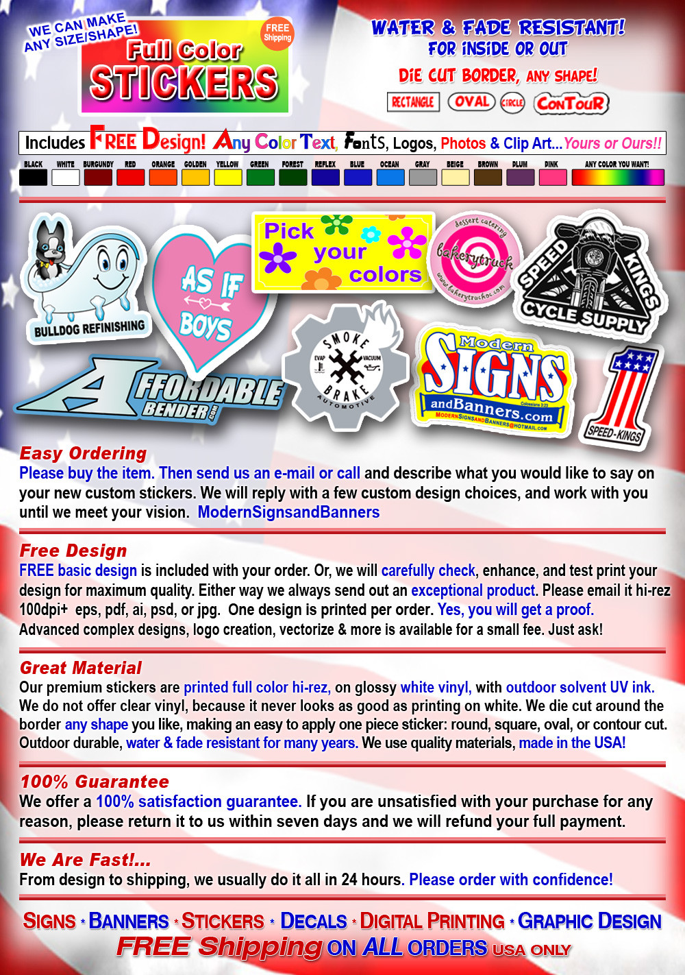 25 3x10 Custom Printed Full Color Outdoor Vinyl Car Bumper Sticker Logo Decal