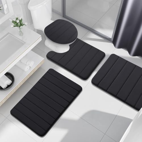 Memory Foam Bath Mat, Ultra Soft and Non-Slip 30" x 20" Rectangular Black